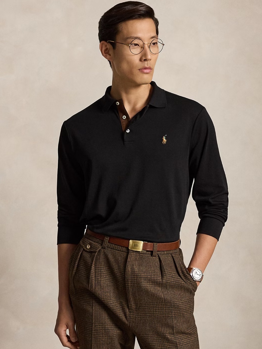 Polo Ralph Lauren Pima Soft Touch Suede Placket Long Sleeve Polo S~ Pristine